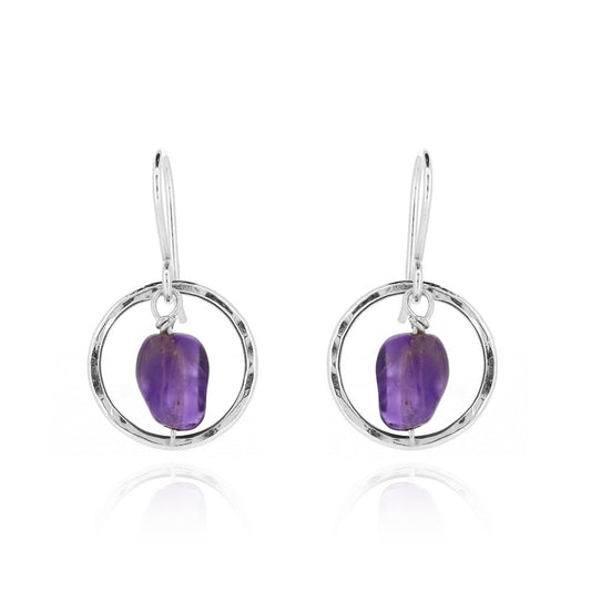 Orbit Amethyst Drop Earrings - Sterling Silver Drop Earrings