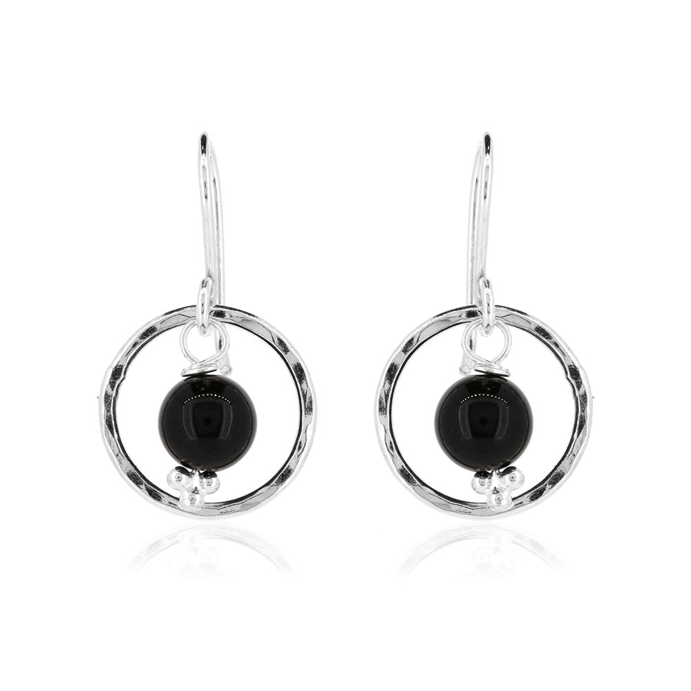 Orbit Onyx Drop Earrings - Sterling Silver Drop Earrings