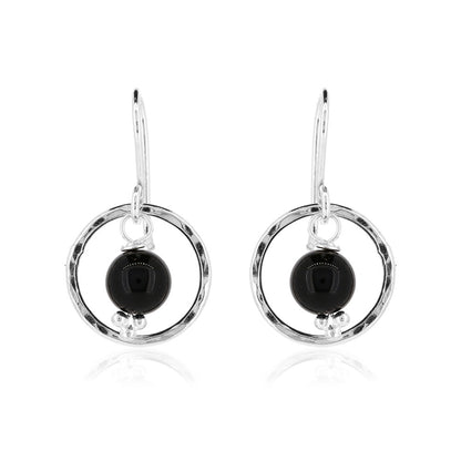 Orbit Onyx Drop Earrings - Sterling Silver Drop Earrings