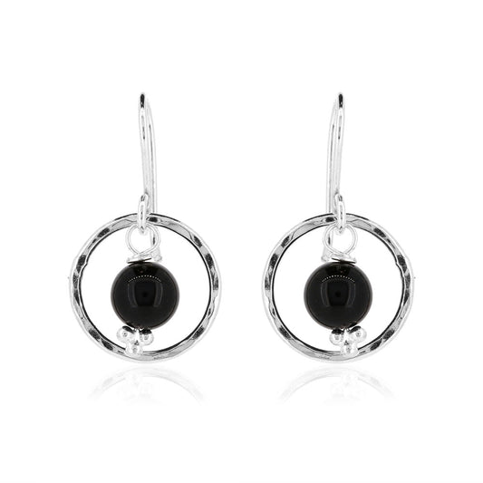 Orbit Onyx Drop Earrings - Sterling Silver Drop Earrings