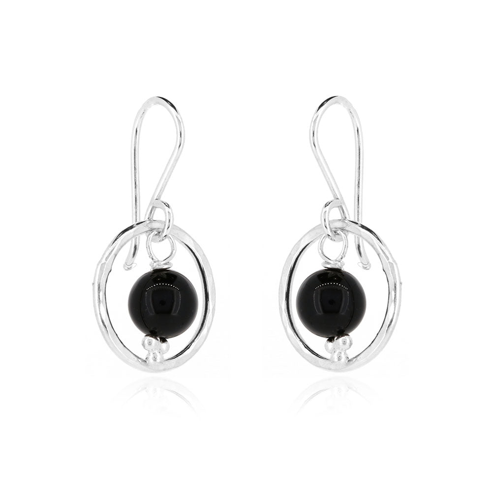 Orbit Onyx Drop Earrings - Sterling Silver Drop Earrings