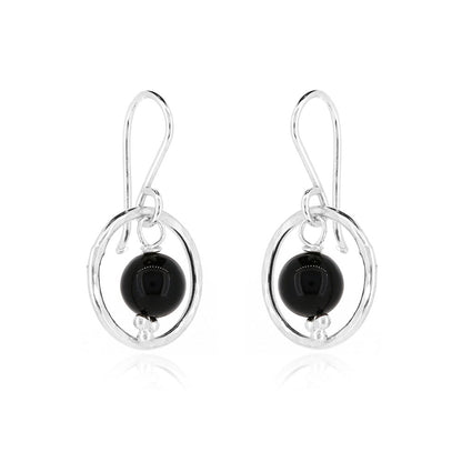 Orbit Onyx Drop Earrings - Sterling Silver Drop Earrings