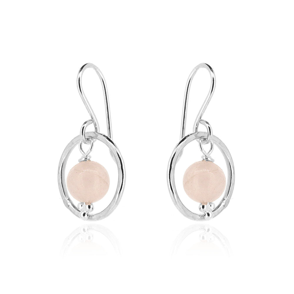 Orbit Rose Quartz Drop Earrings - Sterling Silver Drop Earrings