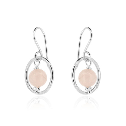 Orbit Rose Quartz Drop Earrings - Sterling Silver Drop Earrings