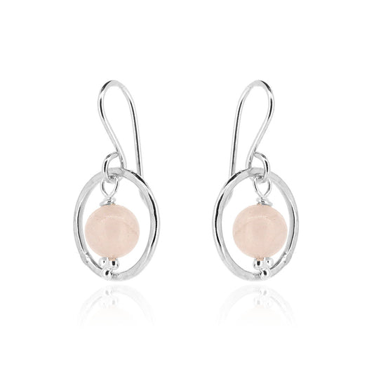 Orbit Rose Quartz Drop Earrings - Sterling Silver Drop Earrings
