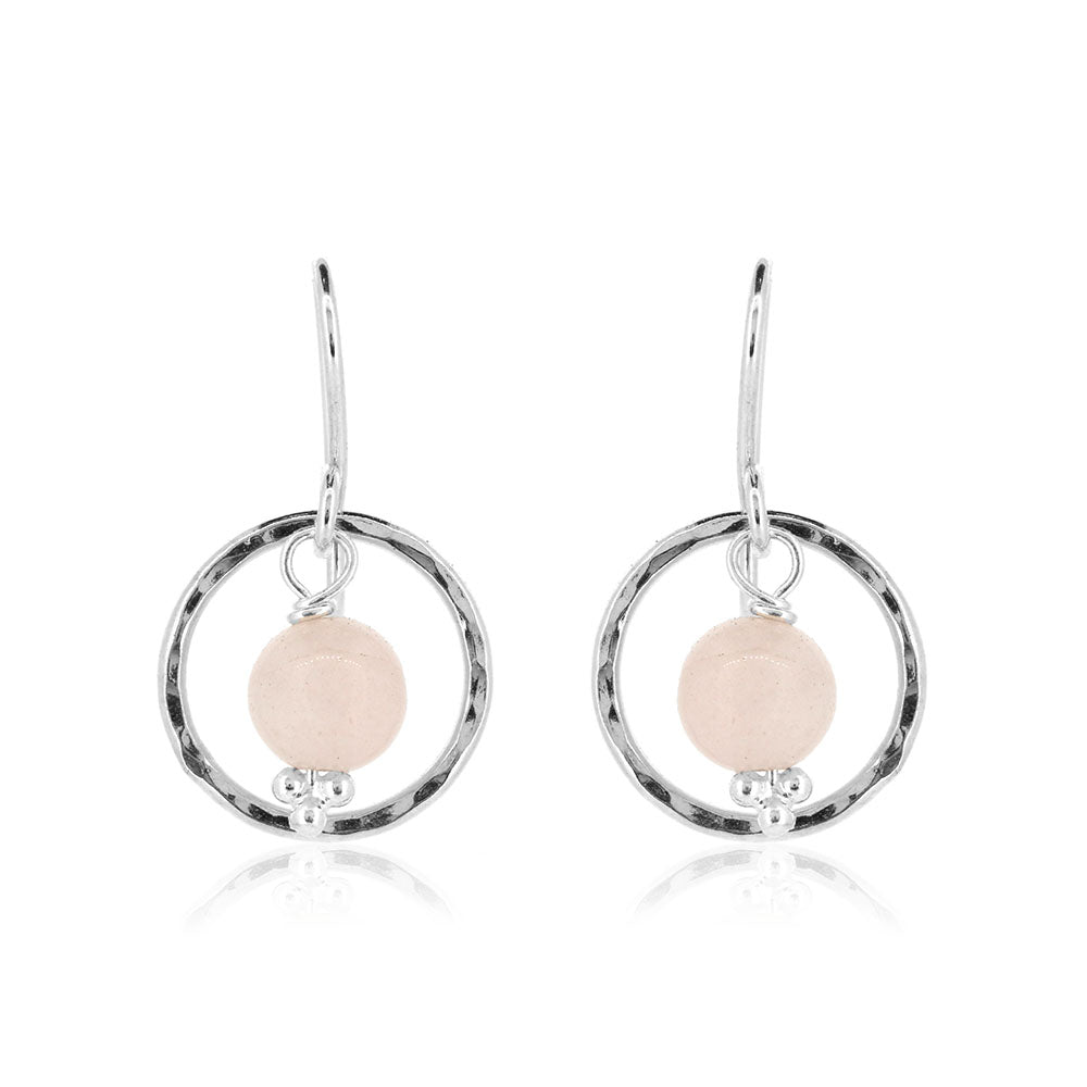Orbit Rose Quartz Drop Earrings - Sterling Silver Drop Earrings