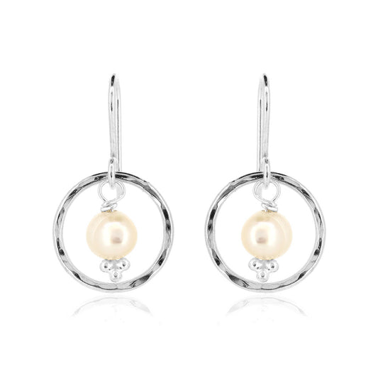 Orbit White Freshwater Pearl Drop Earrings - Sterling Silver Drop Earrings