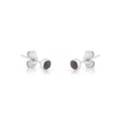 Iria Amethyst 3mm Stud Earrings - Sterling Silver Stud Earrings