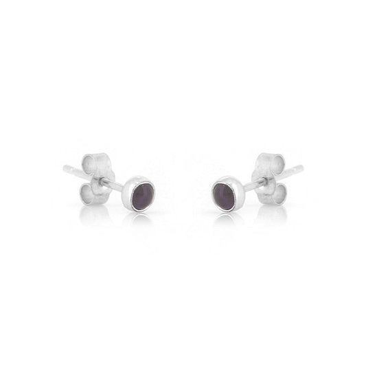 Iria Amethyst 3mm Stud Earrings - Sterling Silver Stud Earrings