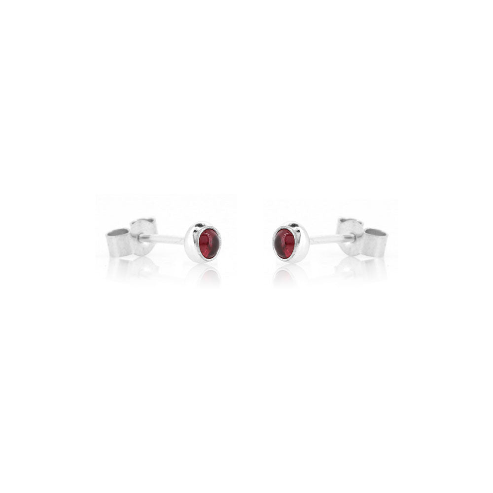 Iria Garnet 3mm Stud Earrings - Sterling Silver Stud Earrings