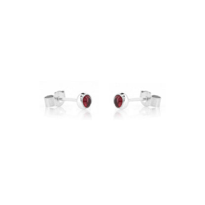 Iria Garnet 3mm Stud Earrings - Sterling Silver Stud Earrings