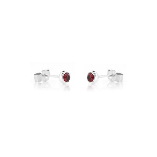 Iria Garnet 3mm Stud Earrings - Sterling Silver Stud Earrings