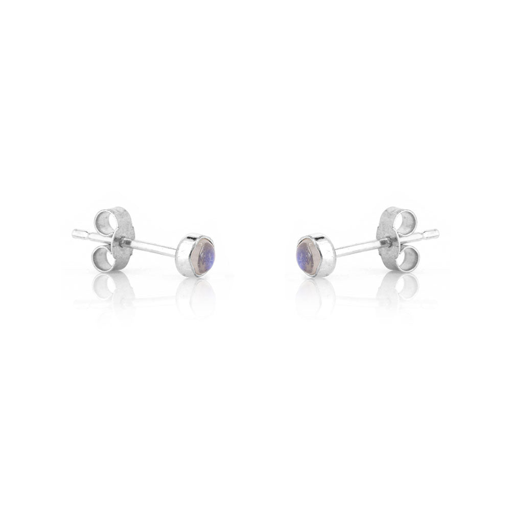 Iria Moonstone 3mm Stud Earrings - Sterling Silver Stud Earrings