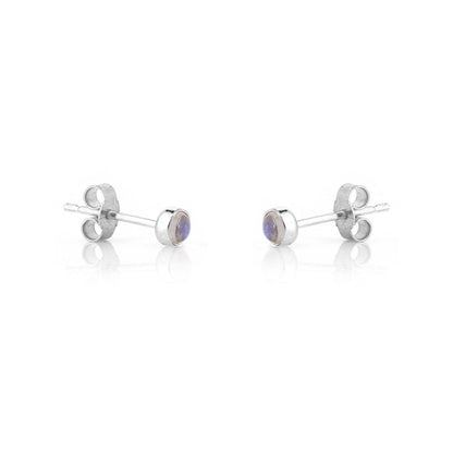 Iria Moonstone 3mm Stud Earrings - Sterling Silver Stud Earrings