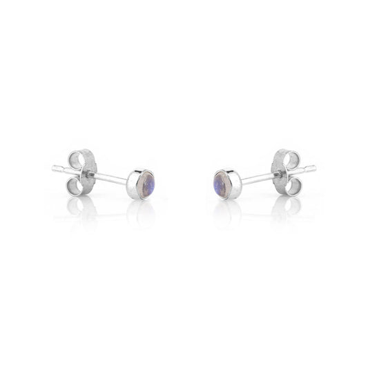 Iria Moonstone 3mm Stud Earrings - Sterling Silver Stud Earrings