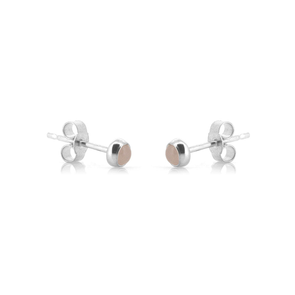 Iria Rose Quartz 3mm Stud Earrings - Sterling Silver Stud Earrings
