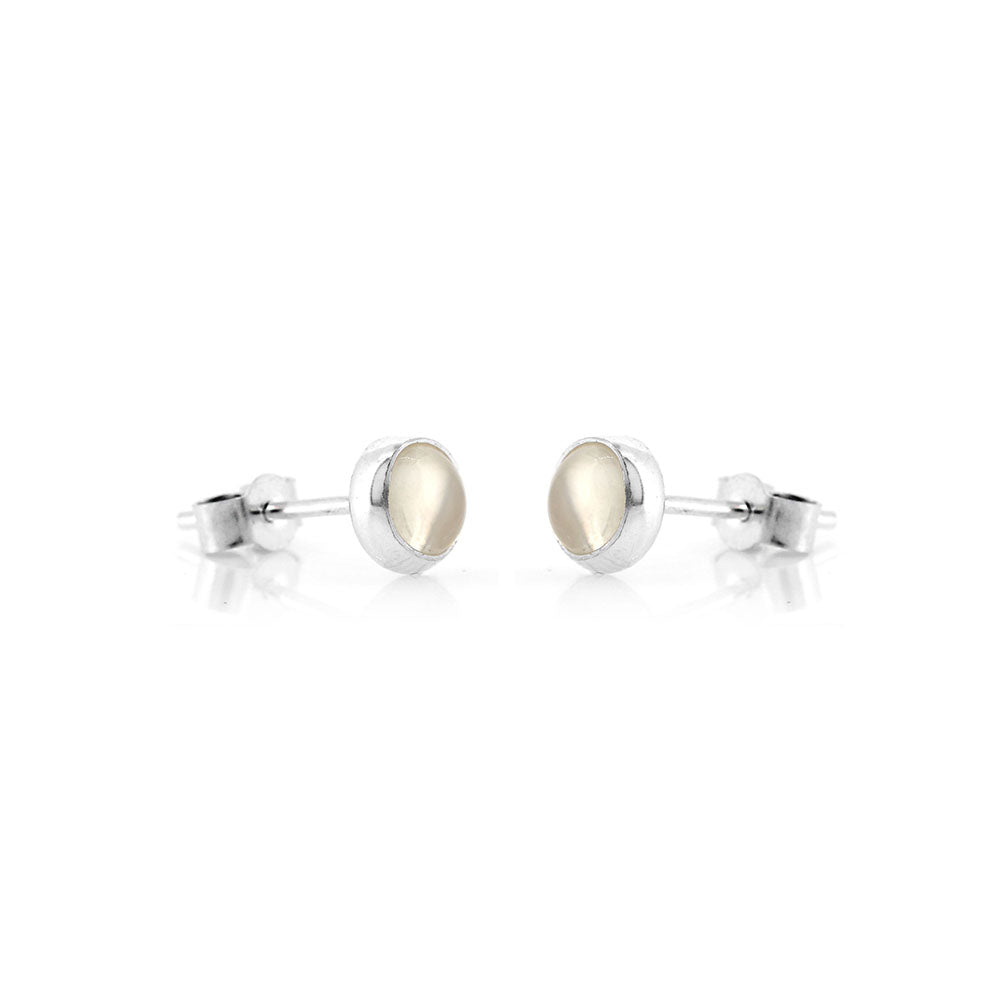 Iria Moonstone 5mm Stud Earrings - Sterling Silver Stud Earrings