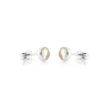 Iria Moonstone 5mm Stud Earrings - Sterling Silver Stud Earrings