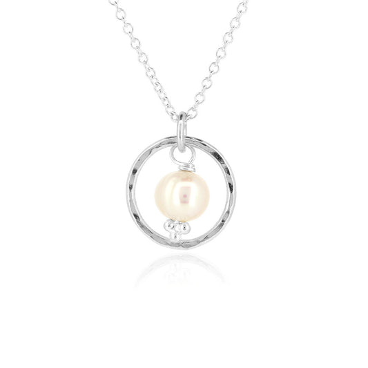 Orbit White Freshwater Pearl Necklace - Sterling Silver Necklace