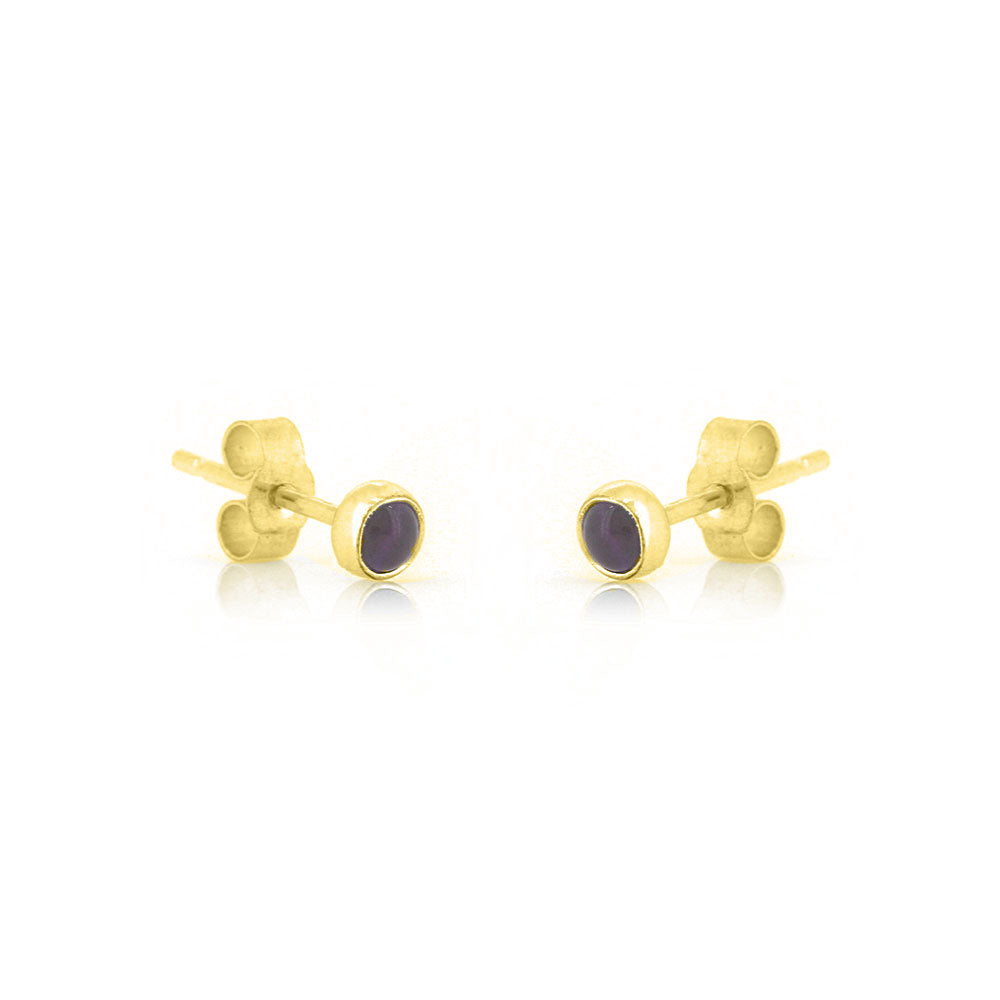 Iria Amethyst 3mm Stud Earrings - Yellow Gold Vermeil Stud Earrings
