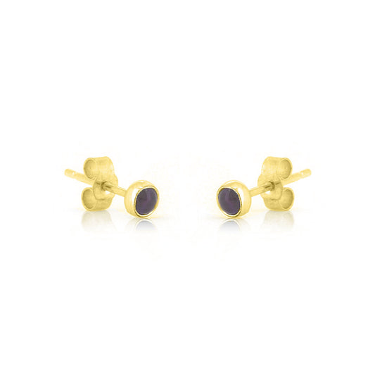 Iria Amethyst 3mm Stud Earrings - Yellow Gold Vermeil Stud Earrings