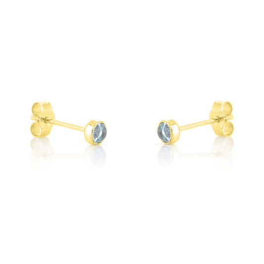 Iria Sky Blue Topaz 3mm Stud Earrings - Yellow Gold Vermeil Stud Earrings