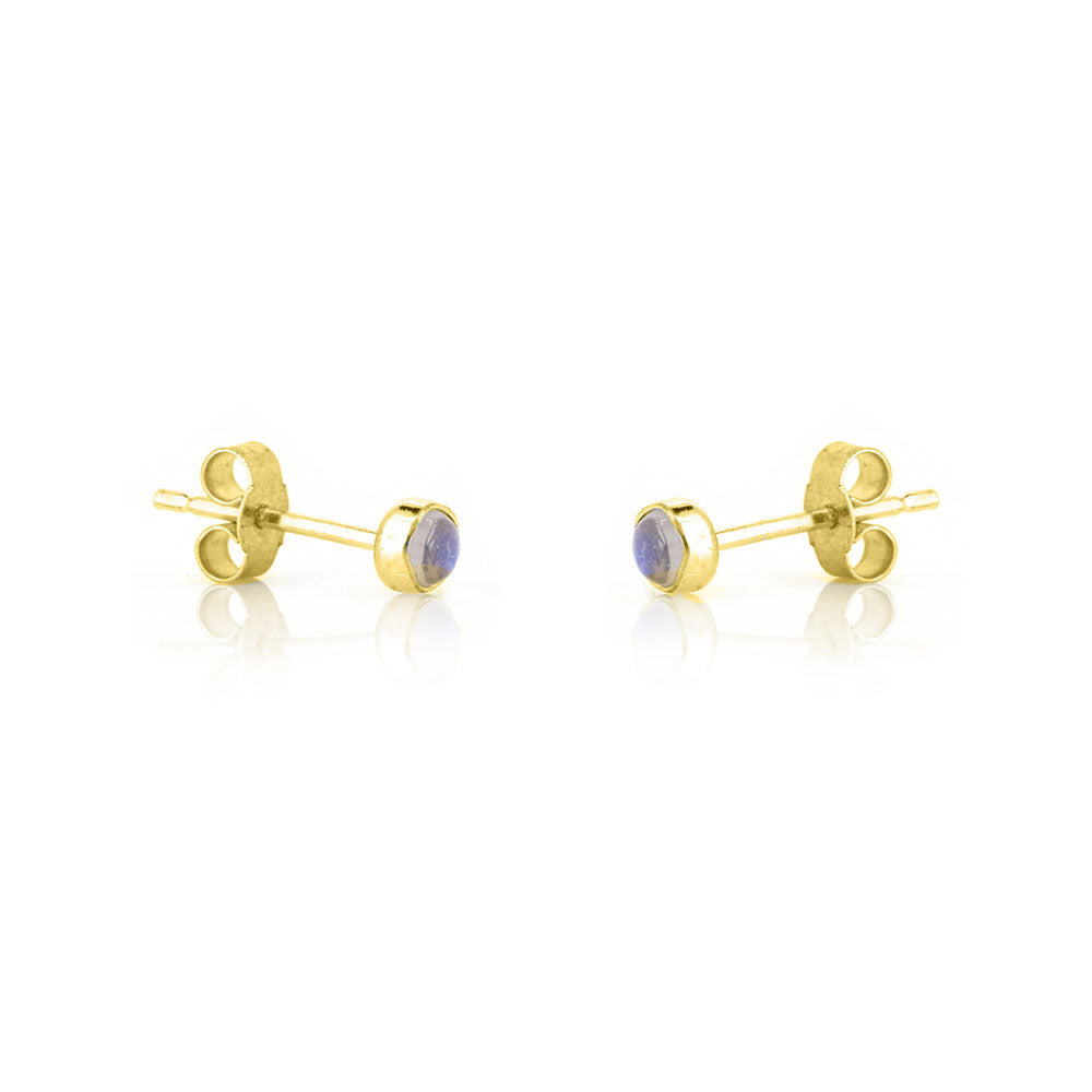Iria Moonstone 3mm Stud Earrings - Yellow Gold Vermeil Stud Earrings