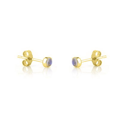 Iria Moonstone 3mm Stud Earrings - Yellow Gold Vermeil Stud Earrings