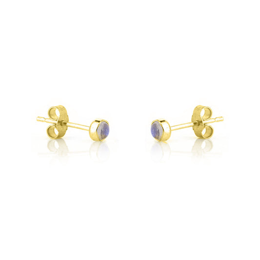 Iria Moonstone 3mm Stud Earrings - Yellow Gold Vermeil Stud Earrings