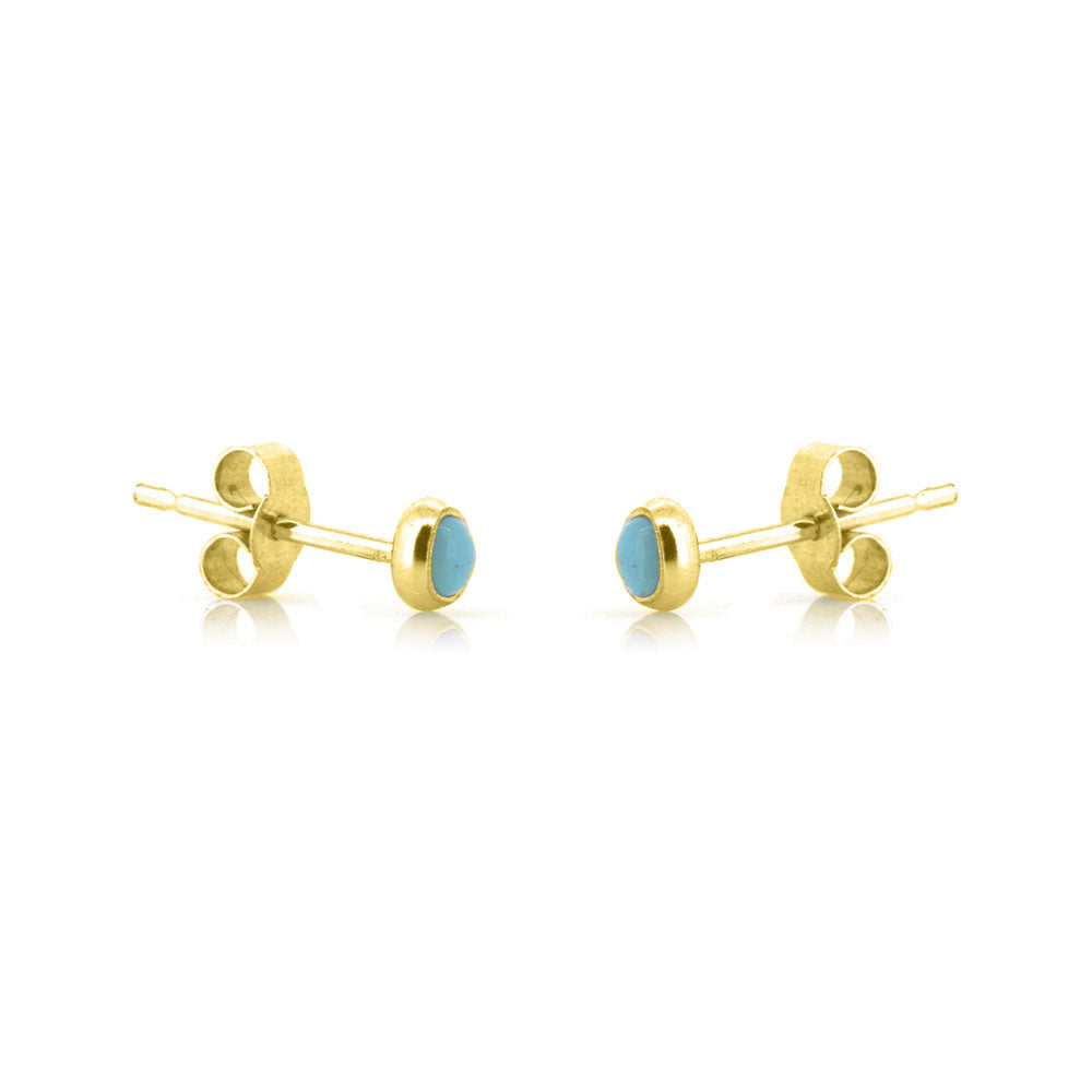 Iria Turquoise 3mm Stud Earrings - Yellow Gold Vermeil Stud Earrings
