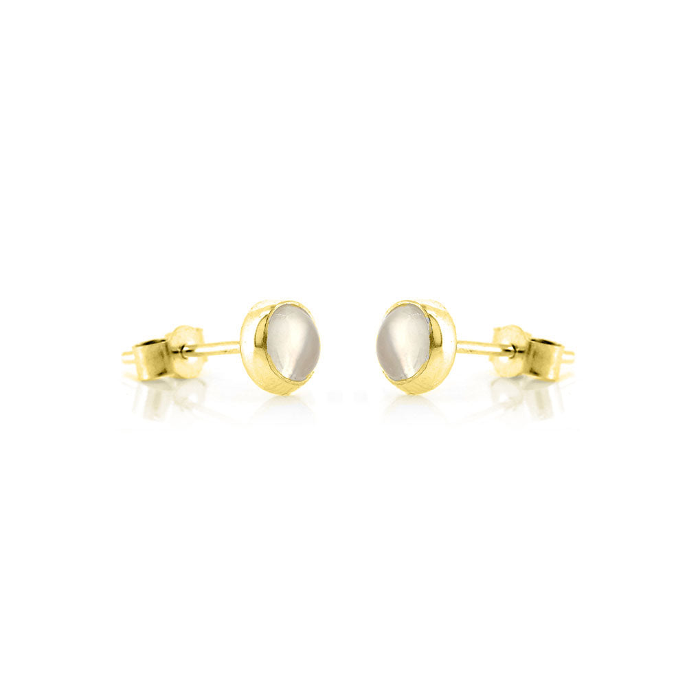 Iria Moonstone 5mm Stud Earrings - Yellow Gold Vermeil Stud Earrings