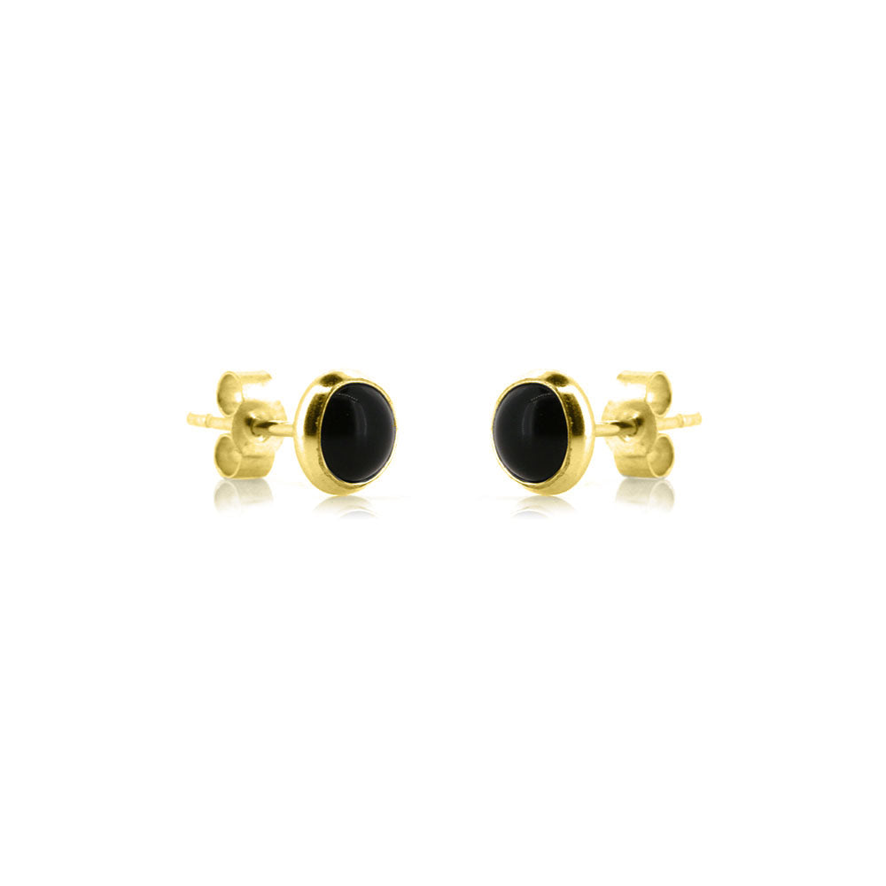Iria Onyx 5mm Stud Earrings - Yellow Gold Vermeil Stud Earrings