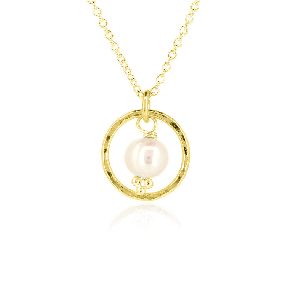 Orbit White Freshwater Pearl Necklace - Yellow Gold Vermeil Necklace