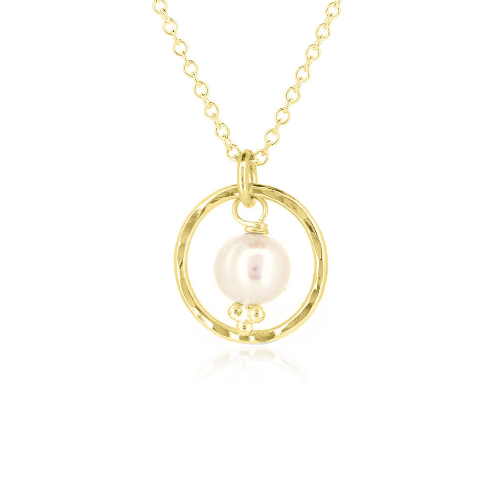 Orbit White Freshwater Pearl Necklace - Yellow Gold Vermeil Necklace