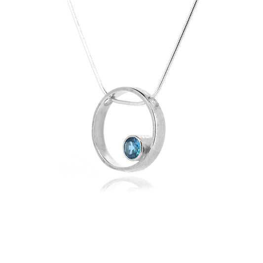 Eclipse Swiss Blue Topaz Necklace - Sterling Silver Necklace