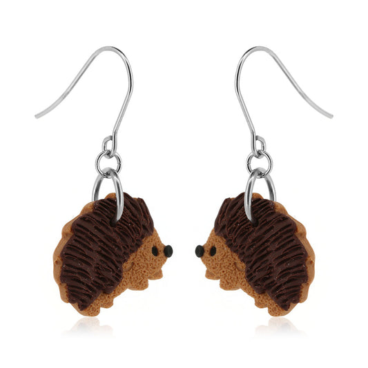 Hedgehog Polymer Clay Drop Earrings - Surgical Steel Drop Earrings