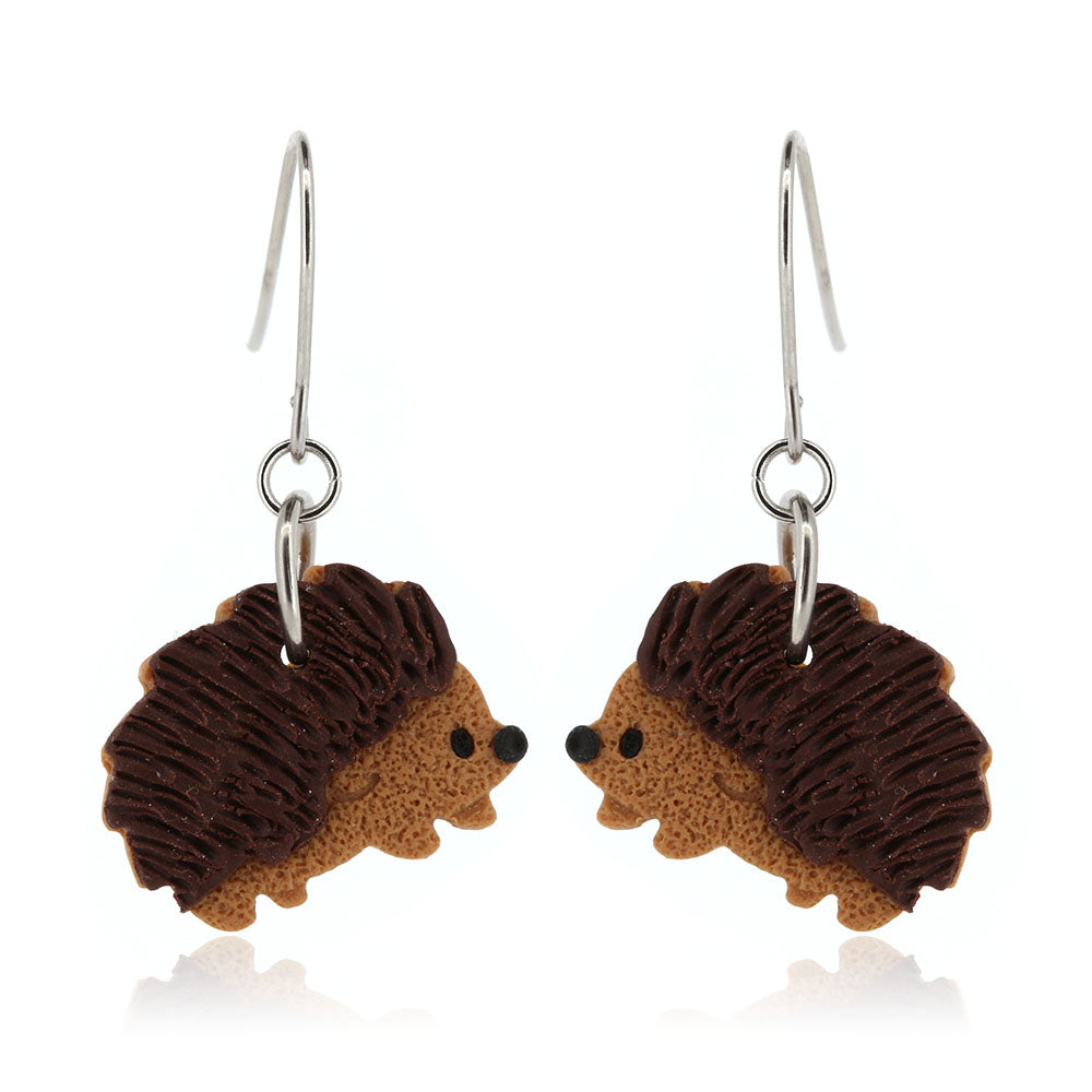 Hedgehog Polymer Clay Drop Earrings - Surgical Steel Drop Earrings