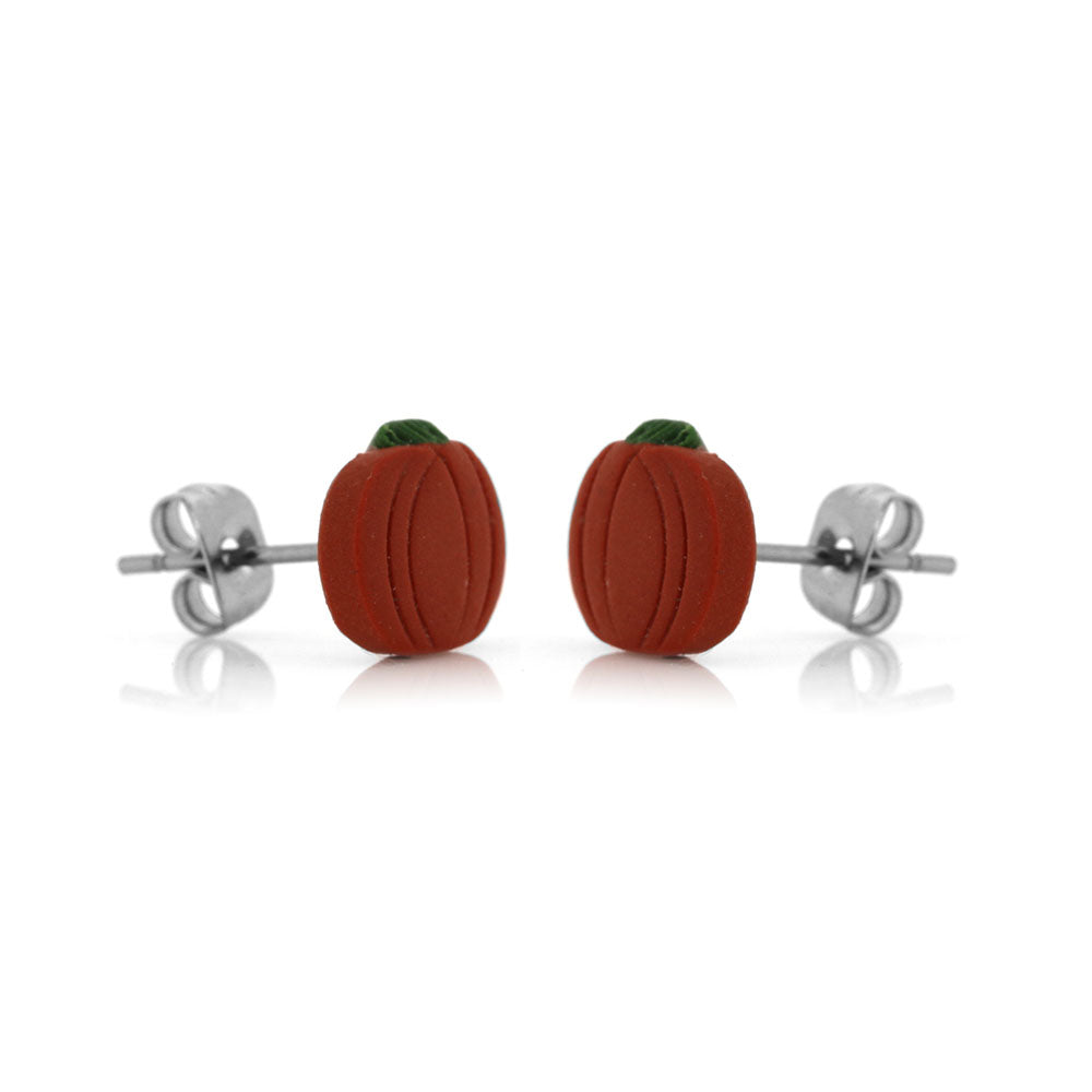 Pumpkin Polymer Clay Stud Earrings - Surgical Steel Stud Earrings