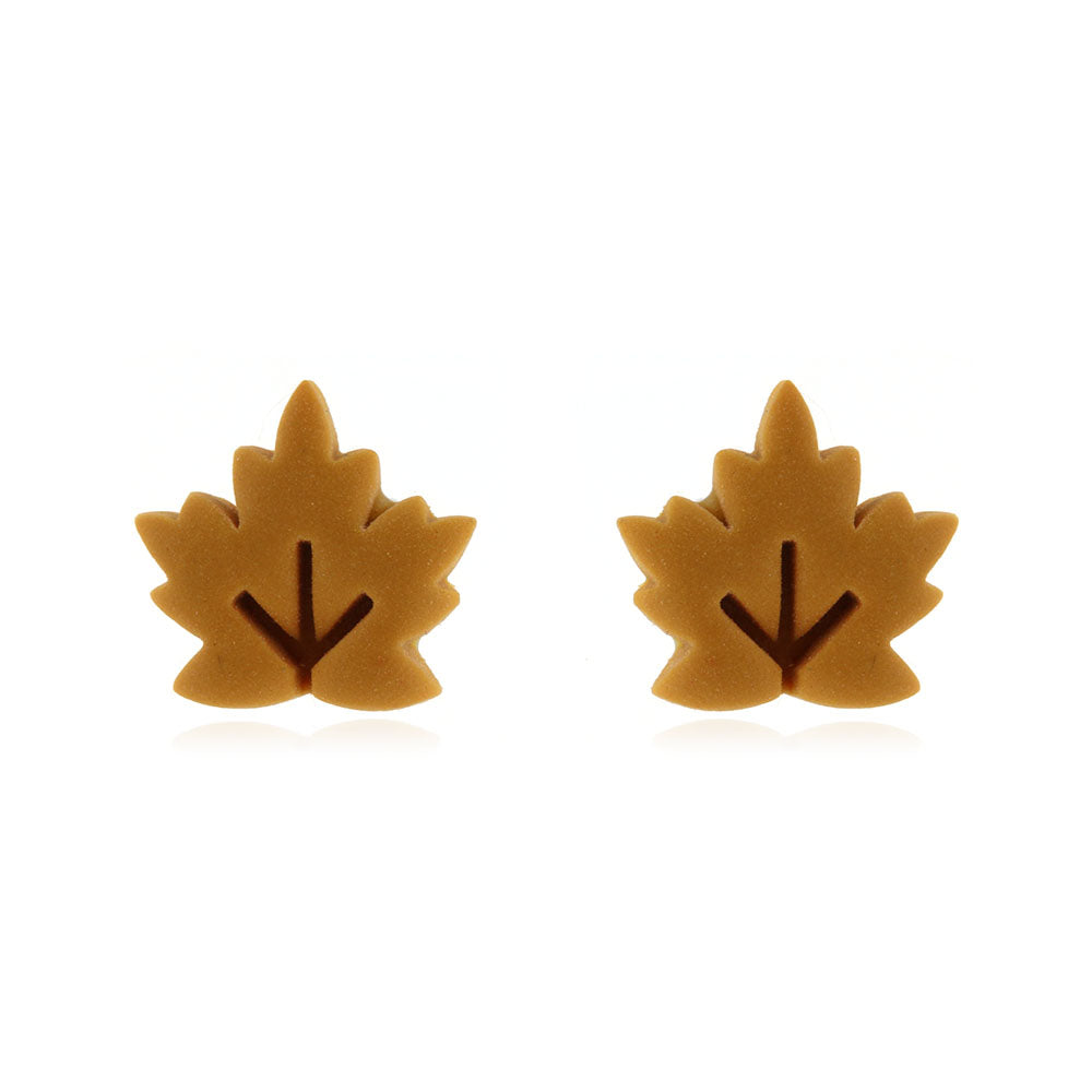 Maple Leaf Yellow Polymer Clay Stud Earrings - Surgical Steel Stud Earrings