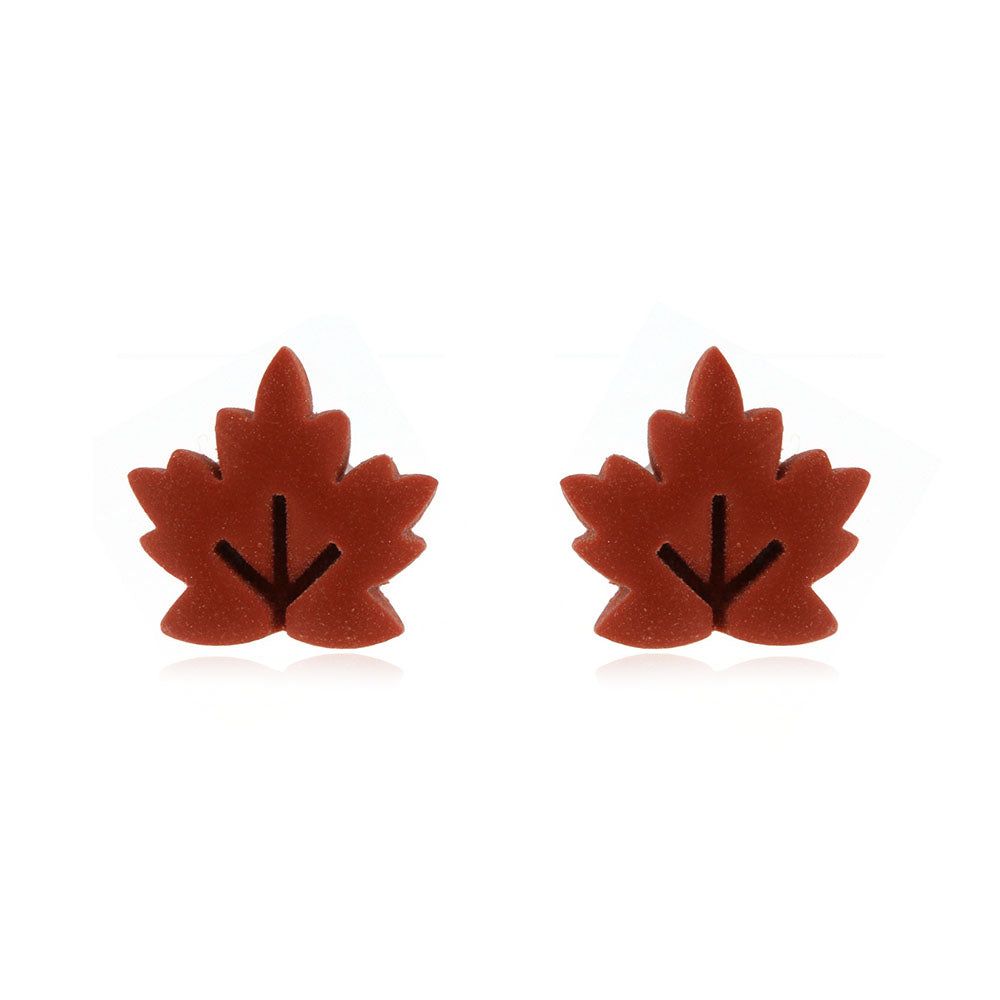 Maple Leaf Orange Polymer Clay Stud Earrings - Surgical Steel Stud Earrings