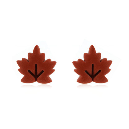 Maple Leaf Orange Polymer Clay Stud Earrings - Surgical Steel Stud Earrings