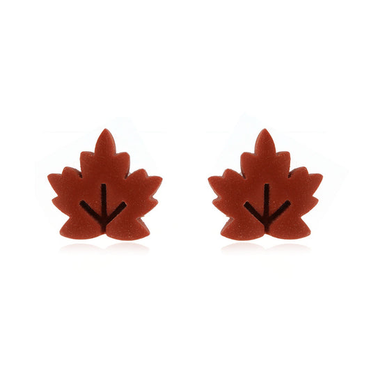 Maple Leaf Orange Polymer Clay Stud Earrings - Surgical Steel Stud Earrings