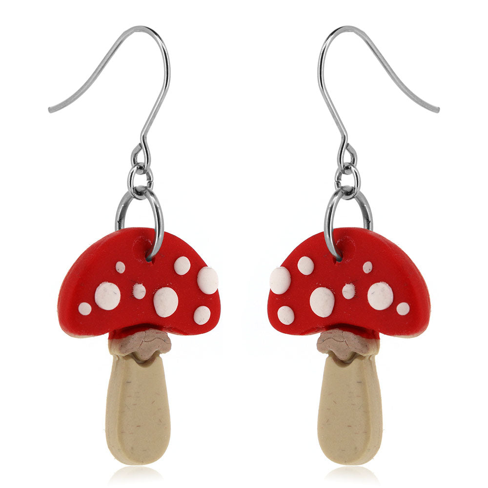 Toadstool Polymer Clay Drop Earrings - Surgical Steel Drop Earrings