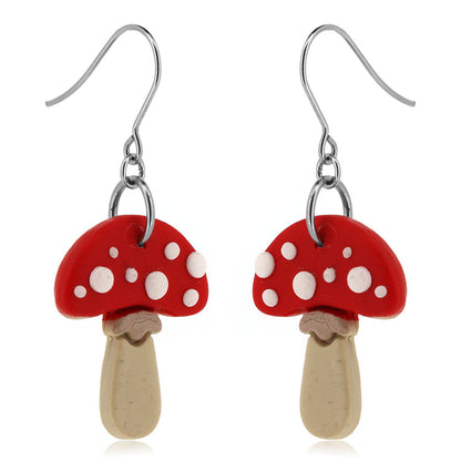 Toadstool Polymer Clay Drop Earrings - Surgical Steel Drop Earrings