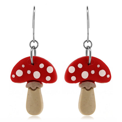 Toadstool Polymer Clay Drop Earrings - Surgical Steel Drop Earrings