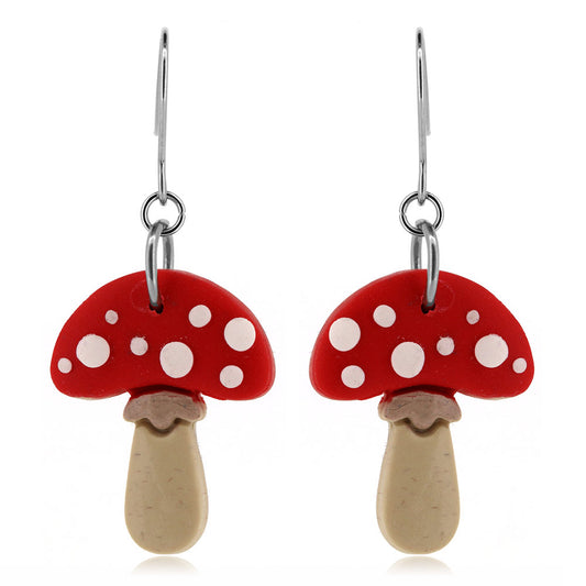 Toadstool Polymer Clay Drop Earrings - Surgical Steel Drop Earrings