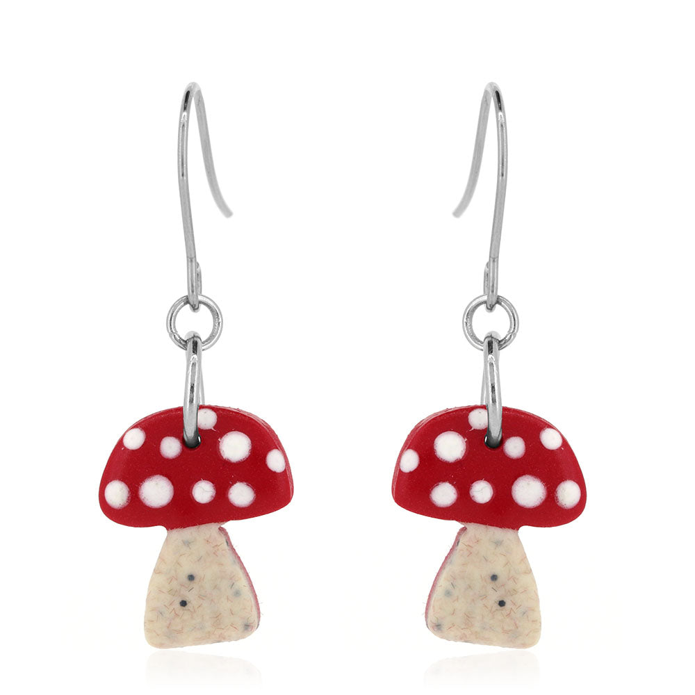 Toadstool Polymer Clay Drop Earrings - Surgical Steel Drop Earrings