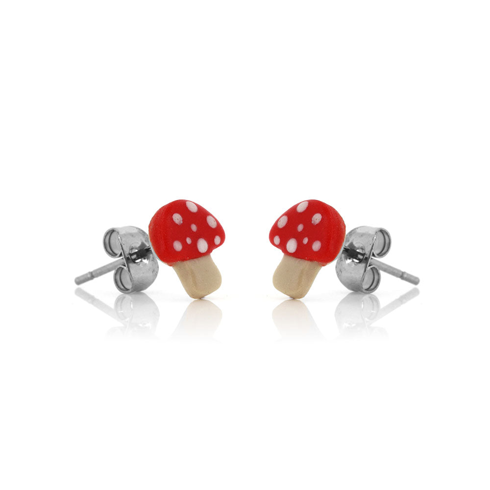 Toadstool Polymer Clay Stud Earrings - Surgical Steel Stud Earrings