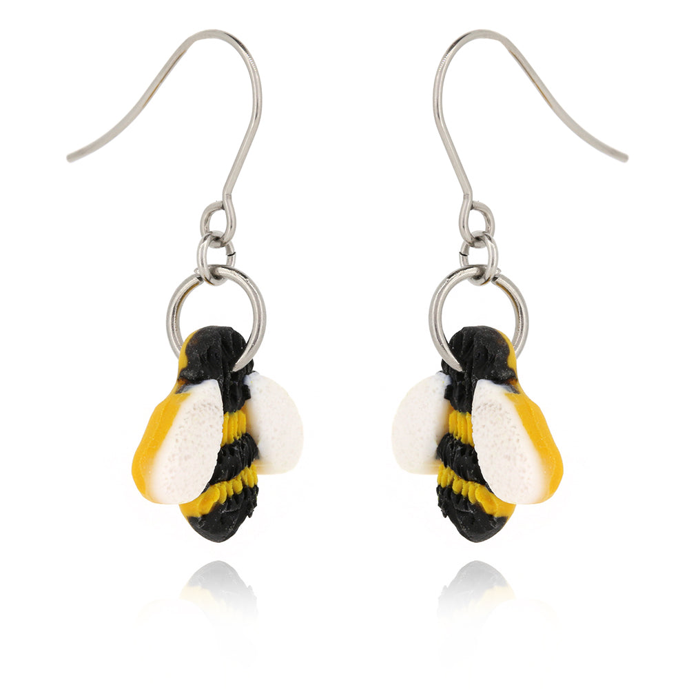 Bumble Bee Polymer Clay Drop Earrings - Surgical Steel Drop Earrings