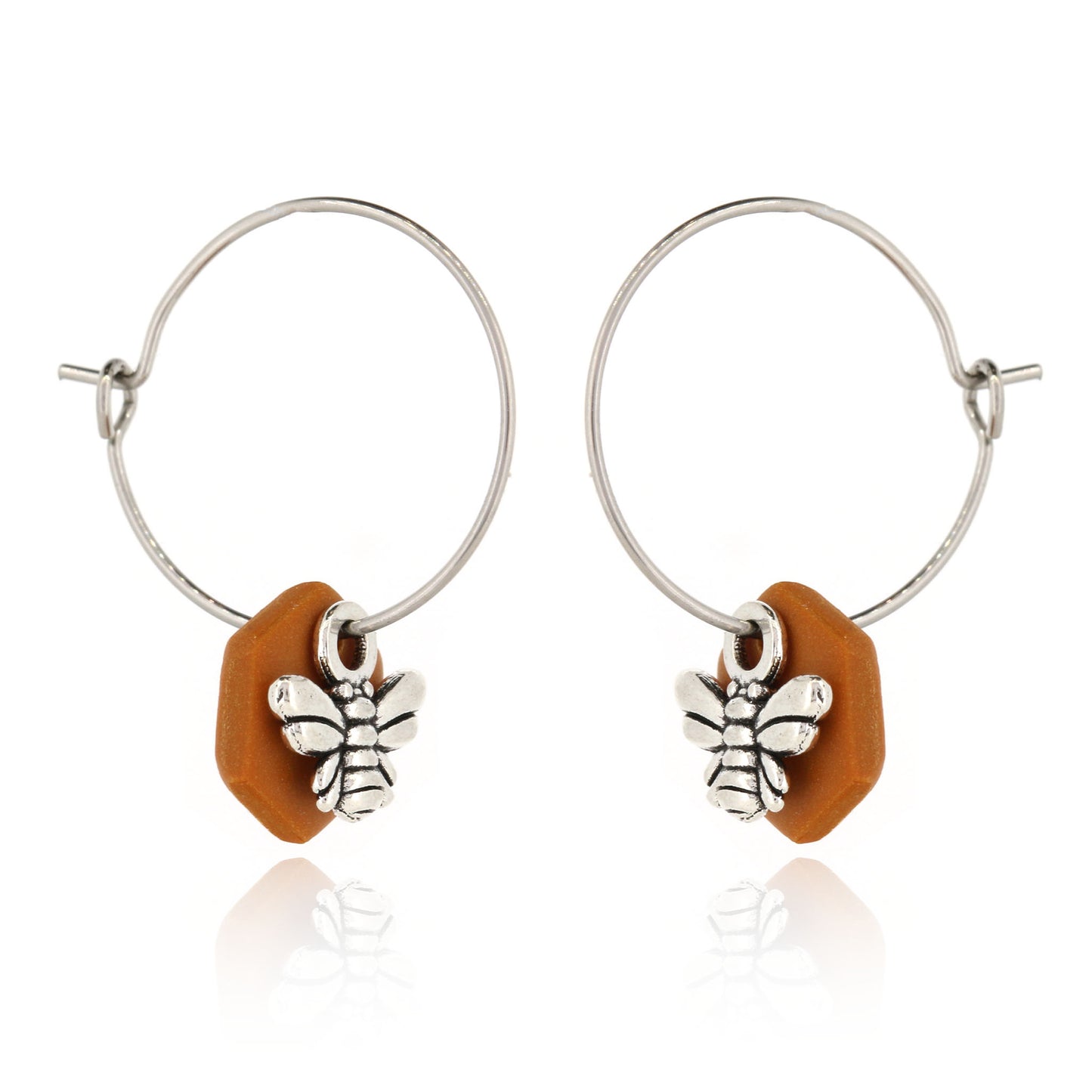 Bee & Honeycomb Polymer Clay Hoop Earrings - Surgical Steel